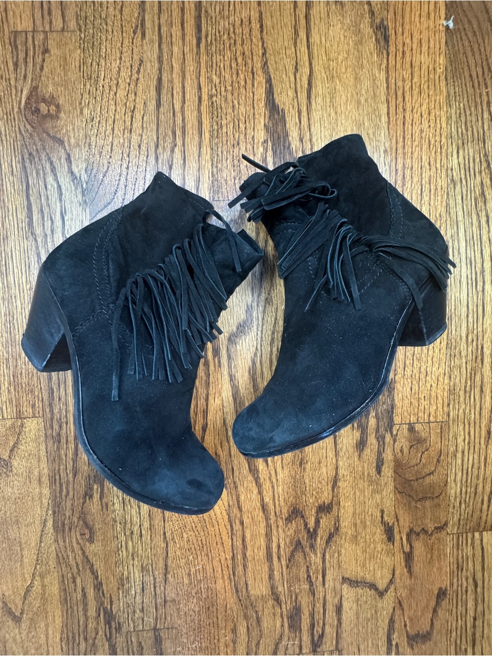 Sam Edelman Black Suede Fringe Boots Women's 7